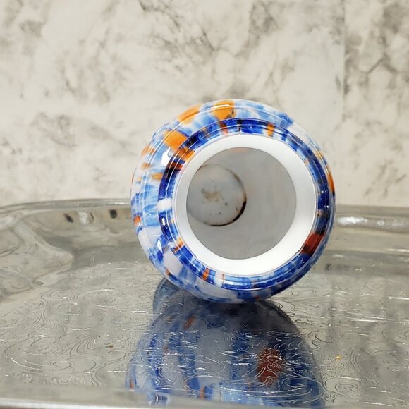 MCM Vintage Multicolor Blue Orange White Spotted Glass Vase Japan 5" - Picture 4 of 9